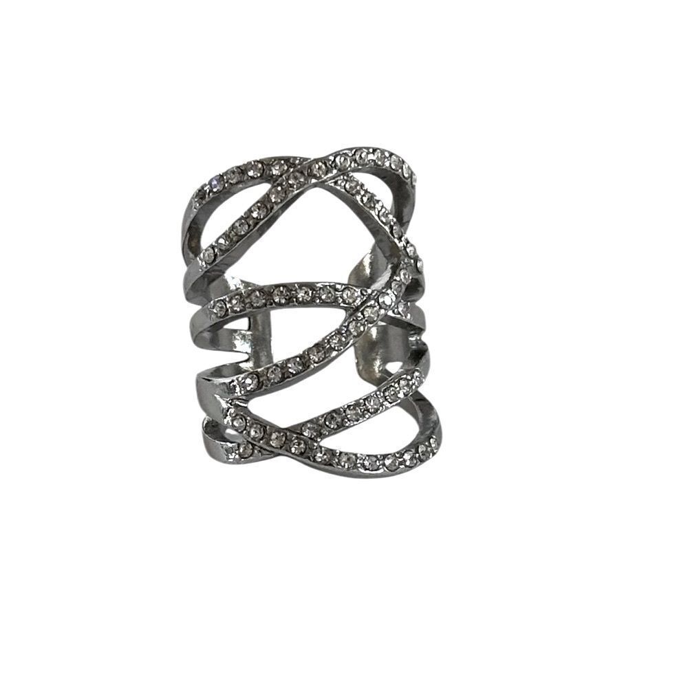 Multi Level X Cross Over Style Cubic Zirconia Ring Size 7-8